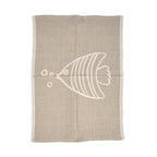 Torchon de cuisine Fish en lin naturel à motif poisson écru 50 x 70 cm