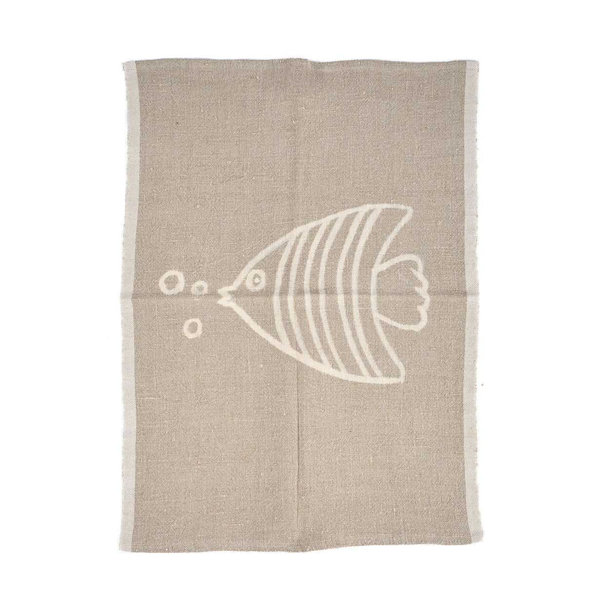 Torchon de cuisine Fish en lin naturel à motif poisson écru 50 x 70 cm