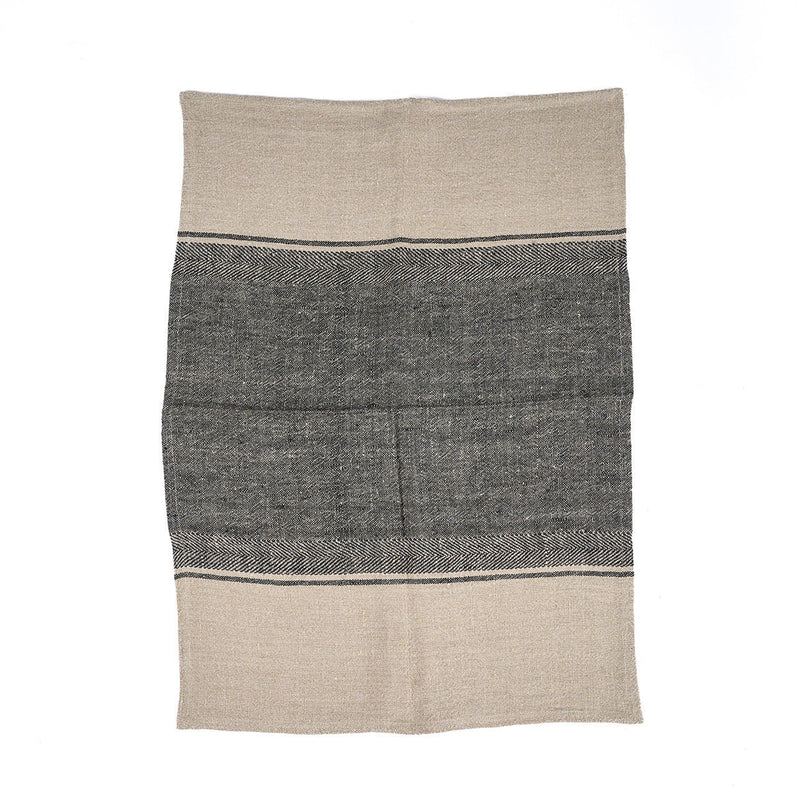 Dimensions Torchon de cuisine Moody en lin naturel à large bandeau noir 50 x 70 cm