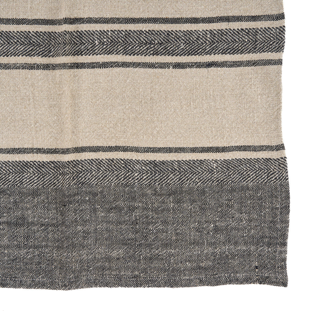 Détail des bandes à chevrons et des fines rayures noires du torchon Smudge