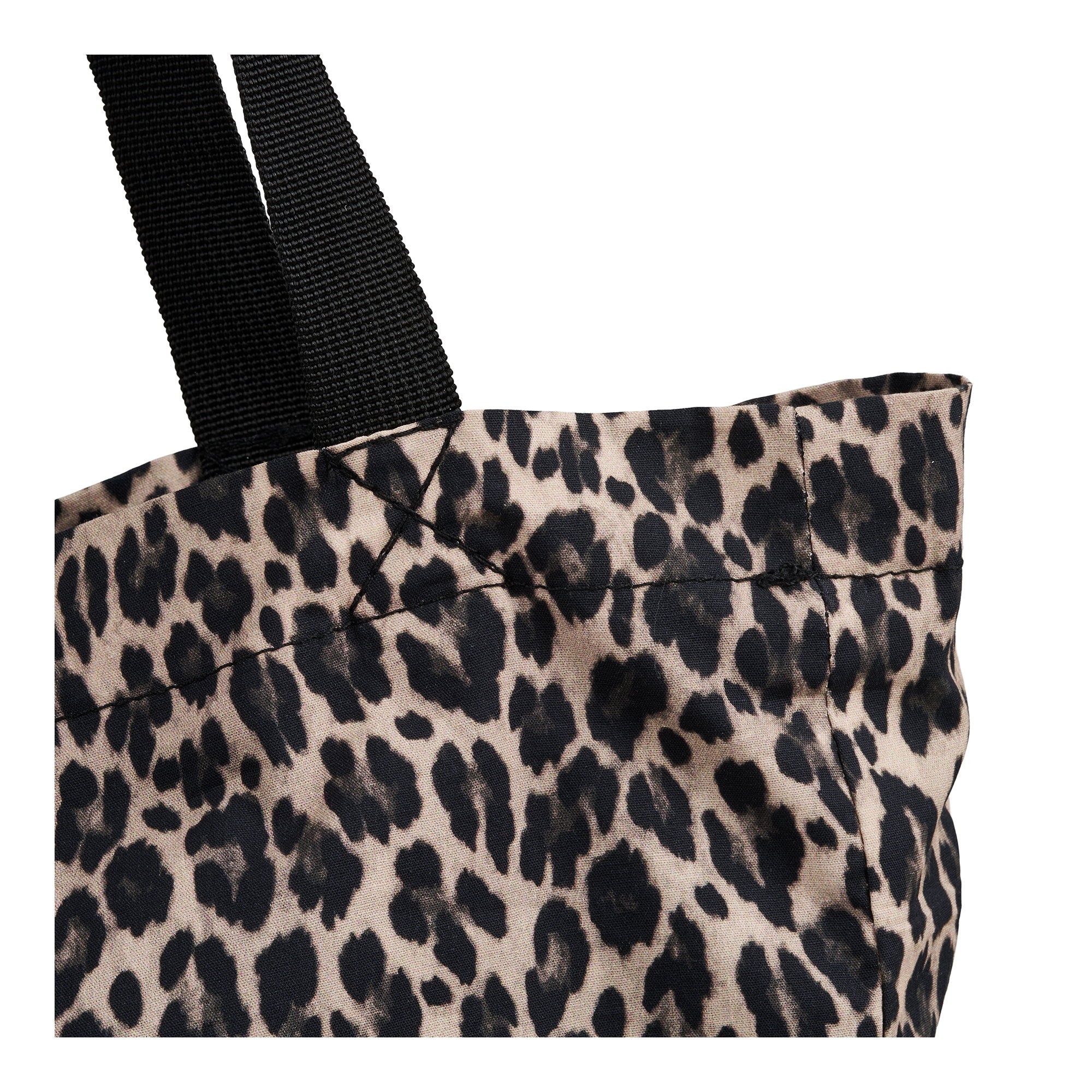 Détail anse sangle noire renforcée et couture tote bag Ava léopard