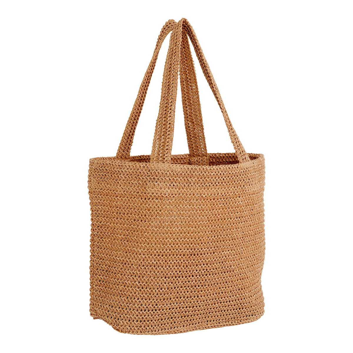 Tote bag Parade vu de trois quarts la maille ajourée et le fond plat du cabas en paille de papier