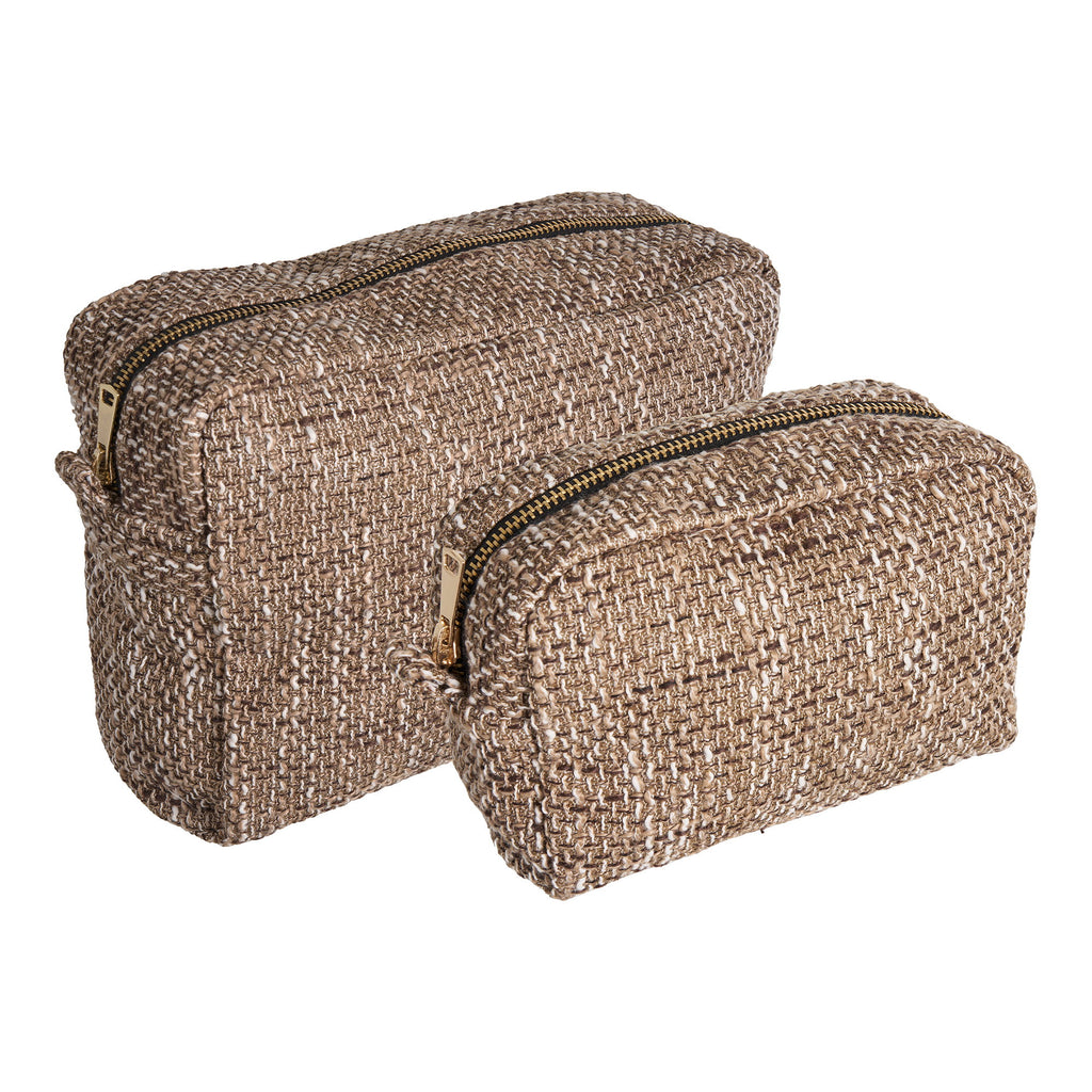 Set 2 trousses Safi tweed brun vue de face grande et petite