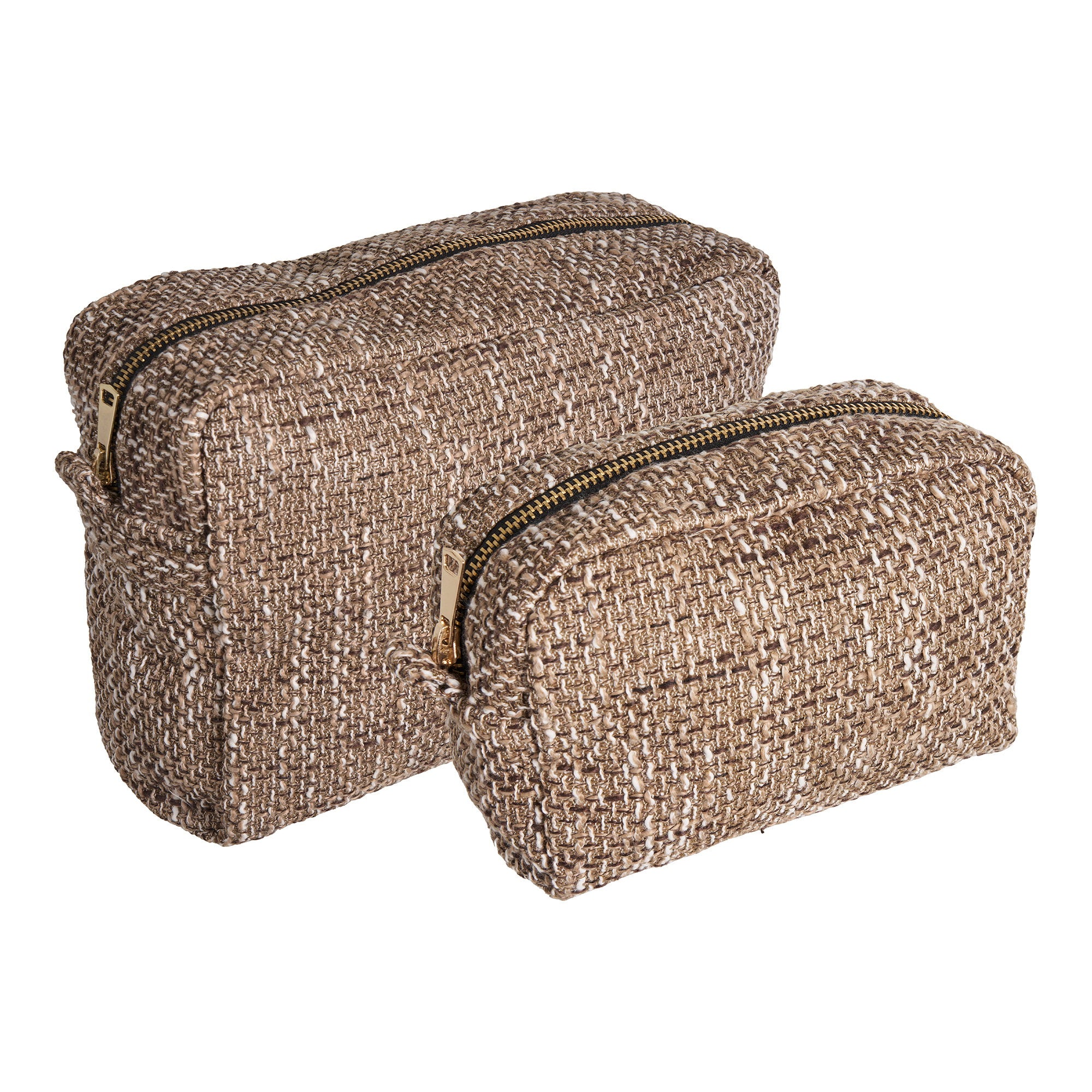 Set 2 trousses Safi tweed brun vue de face grande et petite