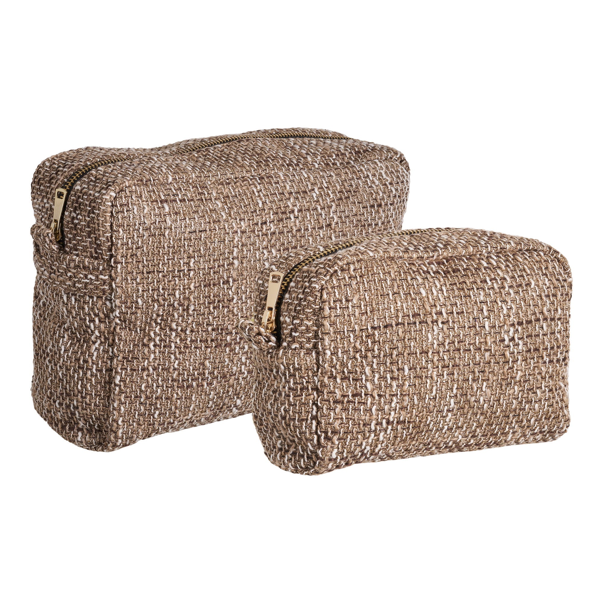 Set trousses Safi tweed brun or blanc vue trois quarts côté