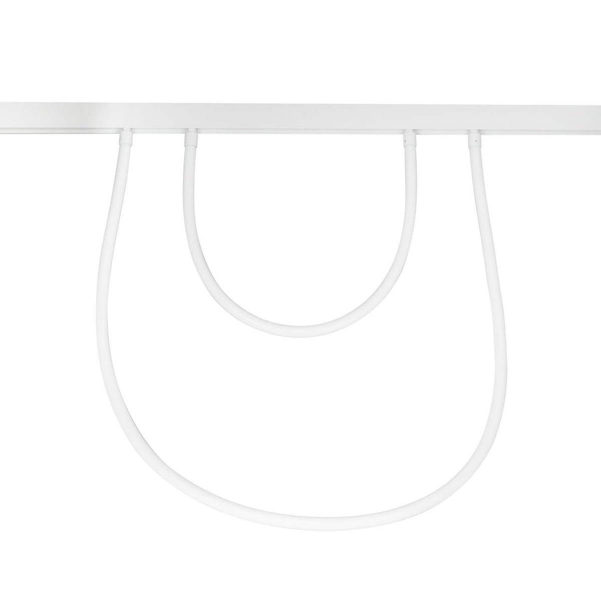 Tube lumineux souple Magnetic métal blanc en arc imbriqué dans un tube plus long sous un rail blanc