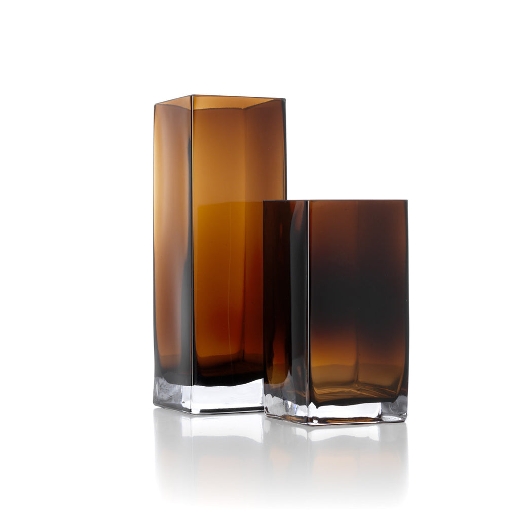 Vase Amber Cuboid en verre ambré 20 cm, vue 3