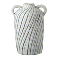 Vase amphore céramique blanc rayures bleues diagonales 2 anses vue de face