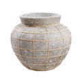 Vase Belly en terre cuite grise et rotin 33 cm