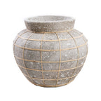 Vase Belly en terre cuite grise et rotin 33 cm