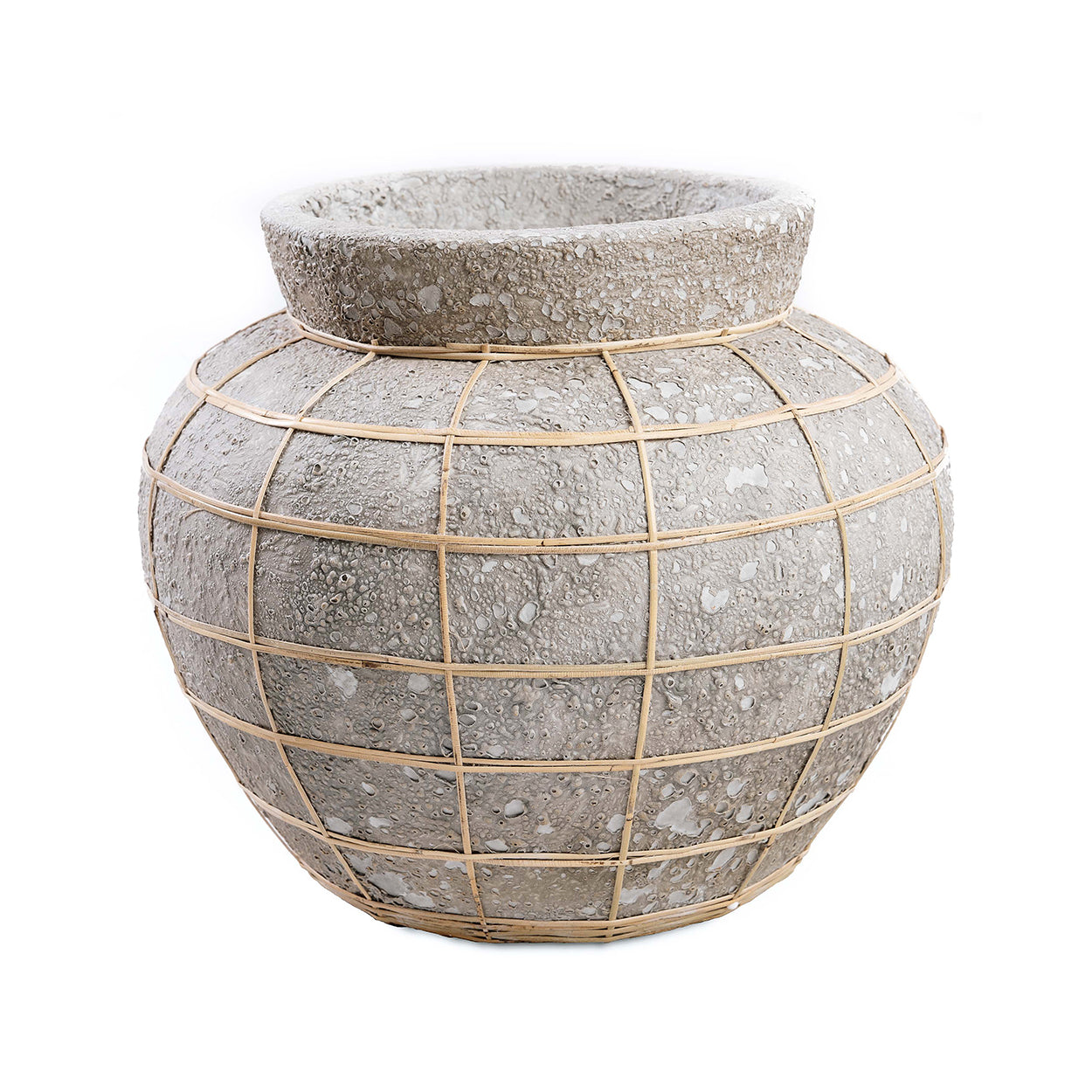 Vase Belly en terre cuite grise et rotin 33 cm