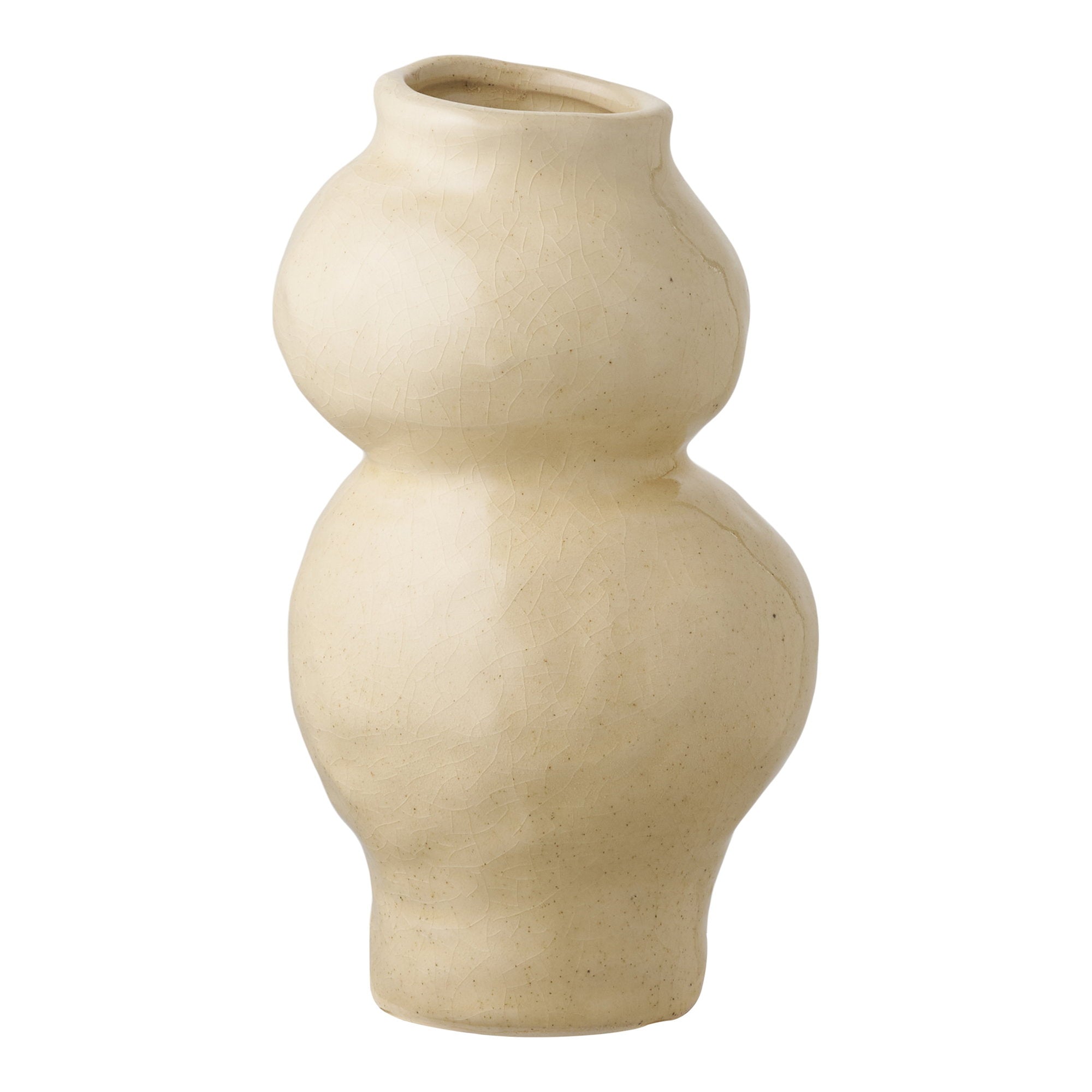 Vase céramique beige ivoire craquelé double renflement organique vue de face