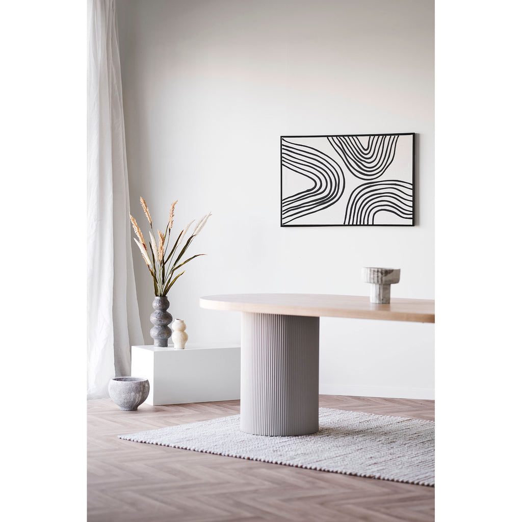 Vase céramique beige craquelé salle à manger table ovale bois miroir arche