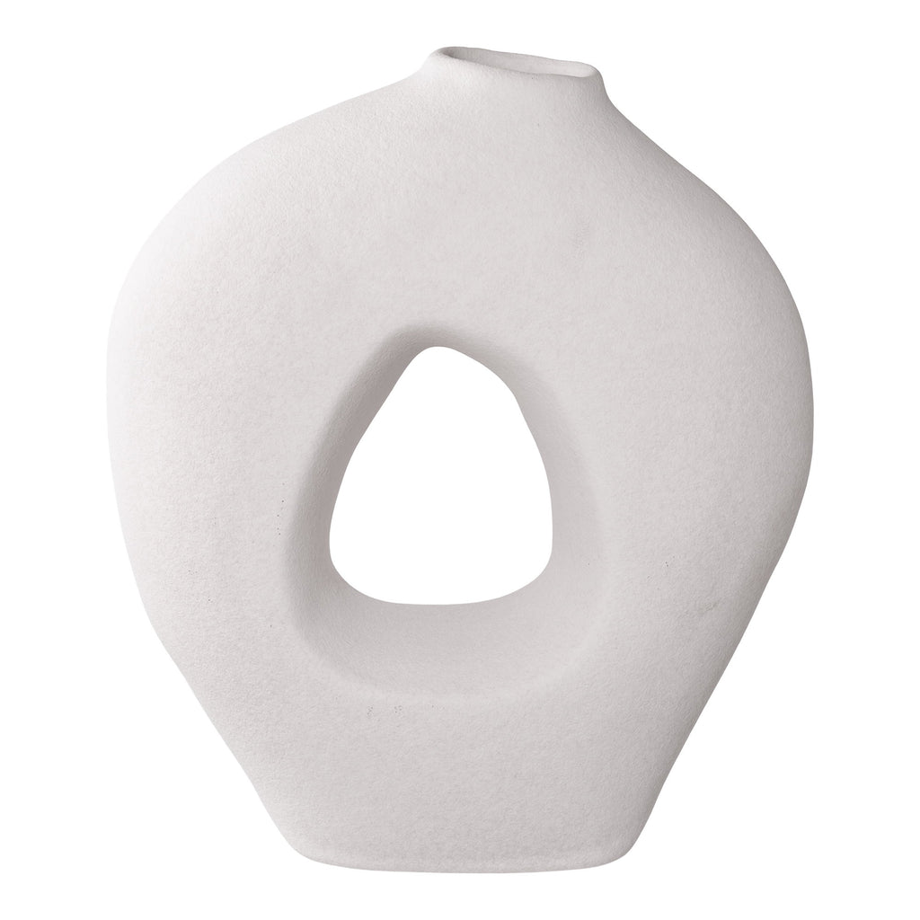 Vase céramique blanc mat anneau ajouré organique 24x10,5x27,8 cm fond blanc