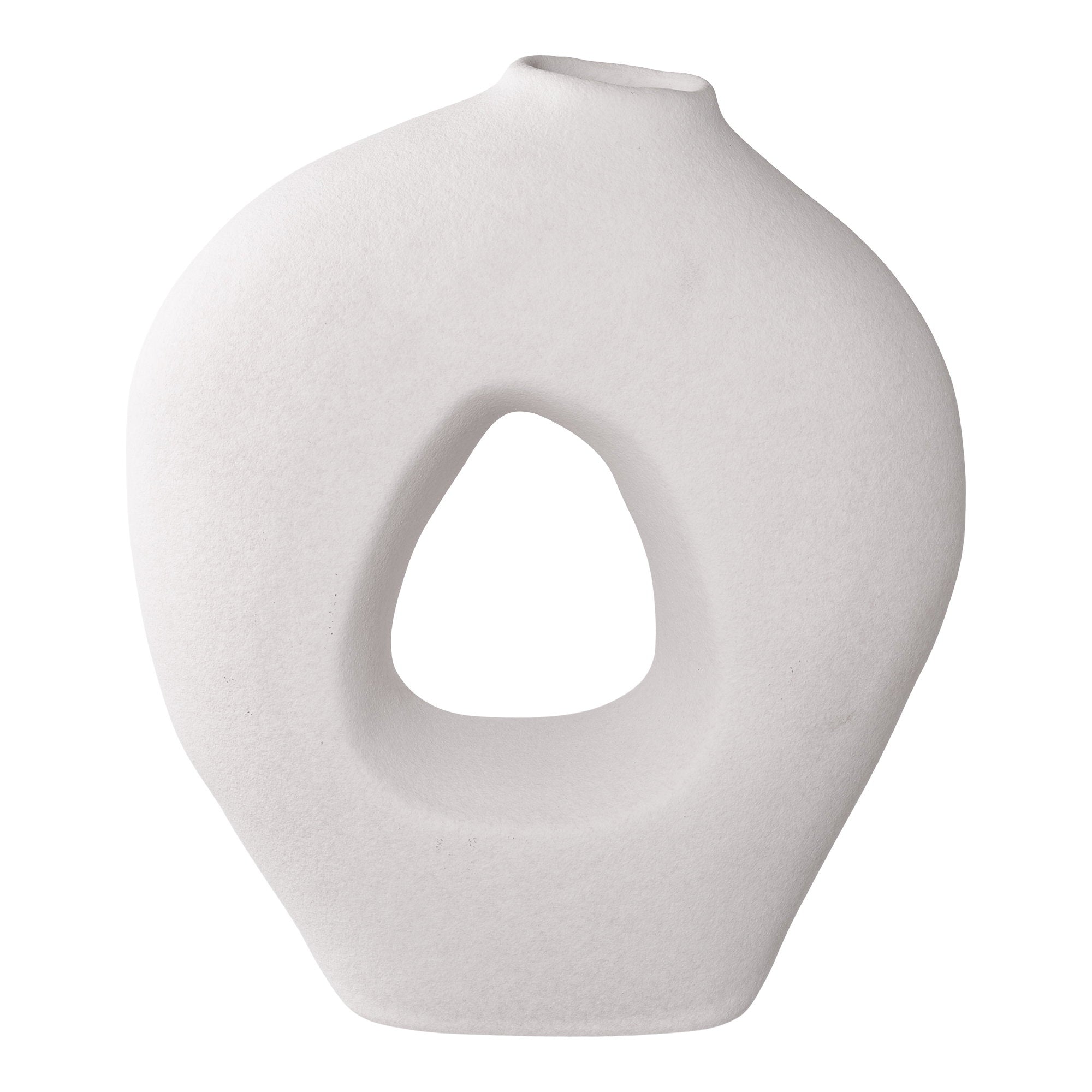 Vase céramique blanc mat anneau ajouré organique 24x10,5x27,8 cm fond blanc