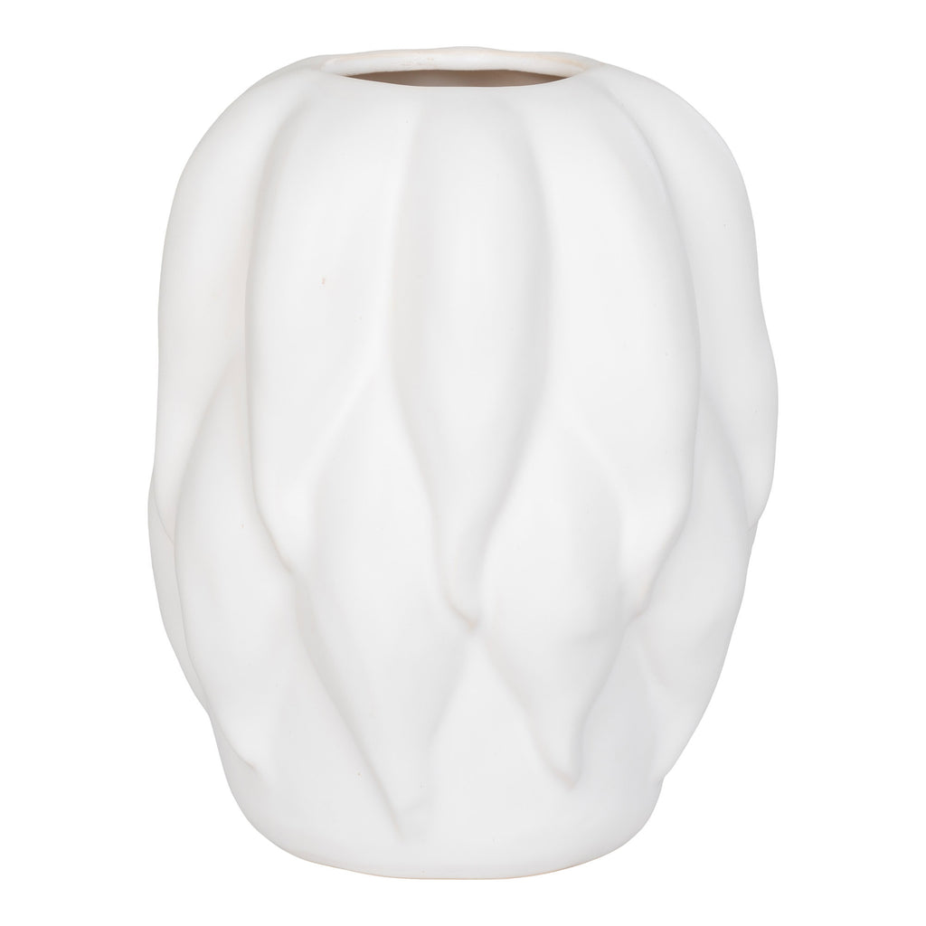 Vase céramique blanc mat relief organique ondulé 19,5x26 cm vue de face fond blanc