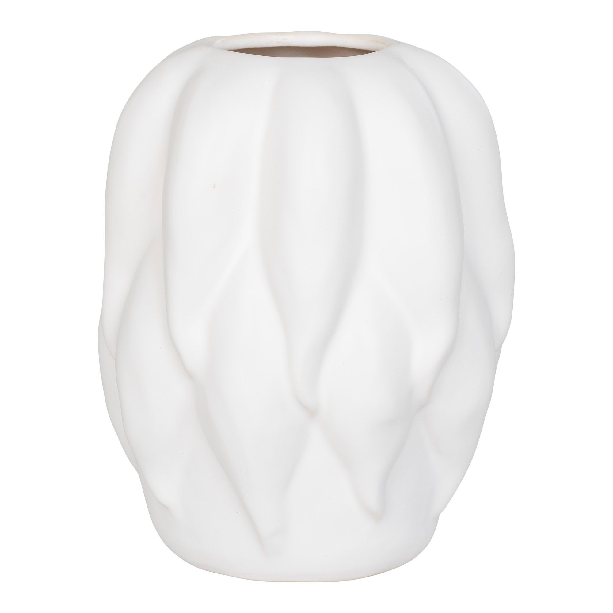 Vase céramique blanc mat relief organique ondulé 19,5x26 cm vue de face fond blanc