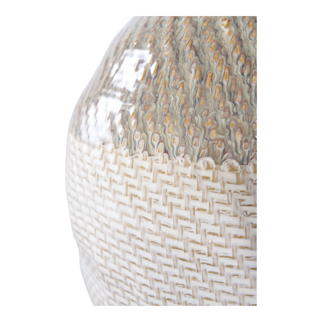 Détail jonction texture tressée blanche et texture mouchetée vert sauge doré