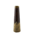 Vase céramique effilé brun tabac grès brut bicolore Ø11 H39 cm vue de face artisanal