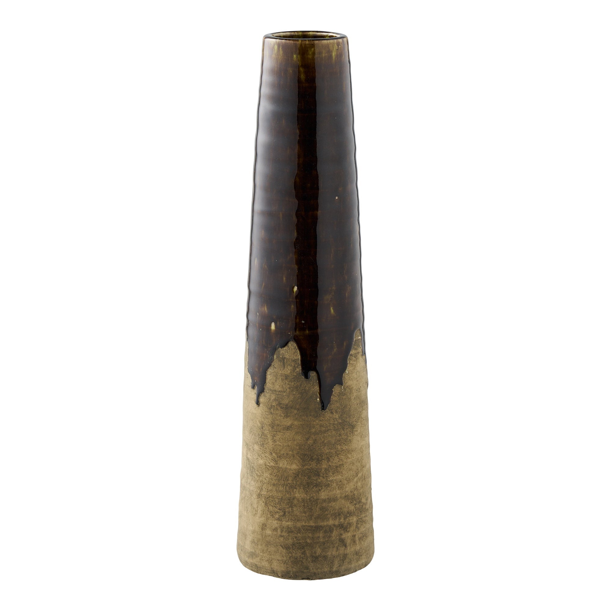 Grand vase céramique effilé brun tabac grès brut Ø12,5 H48 cm vue de face artisanal