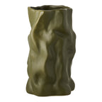 Vase céramique vert olive mat froissé organique ø15 cm vue de face fond blanc