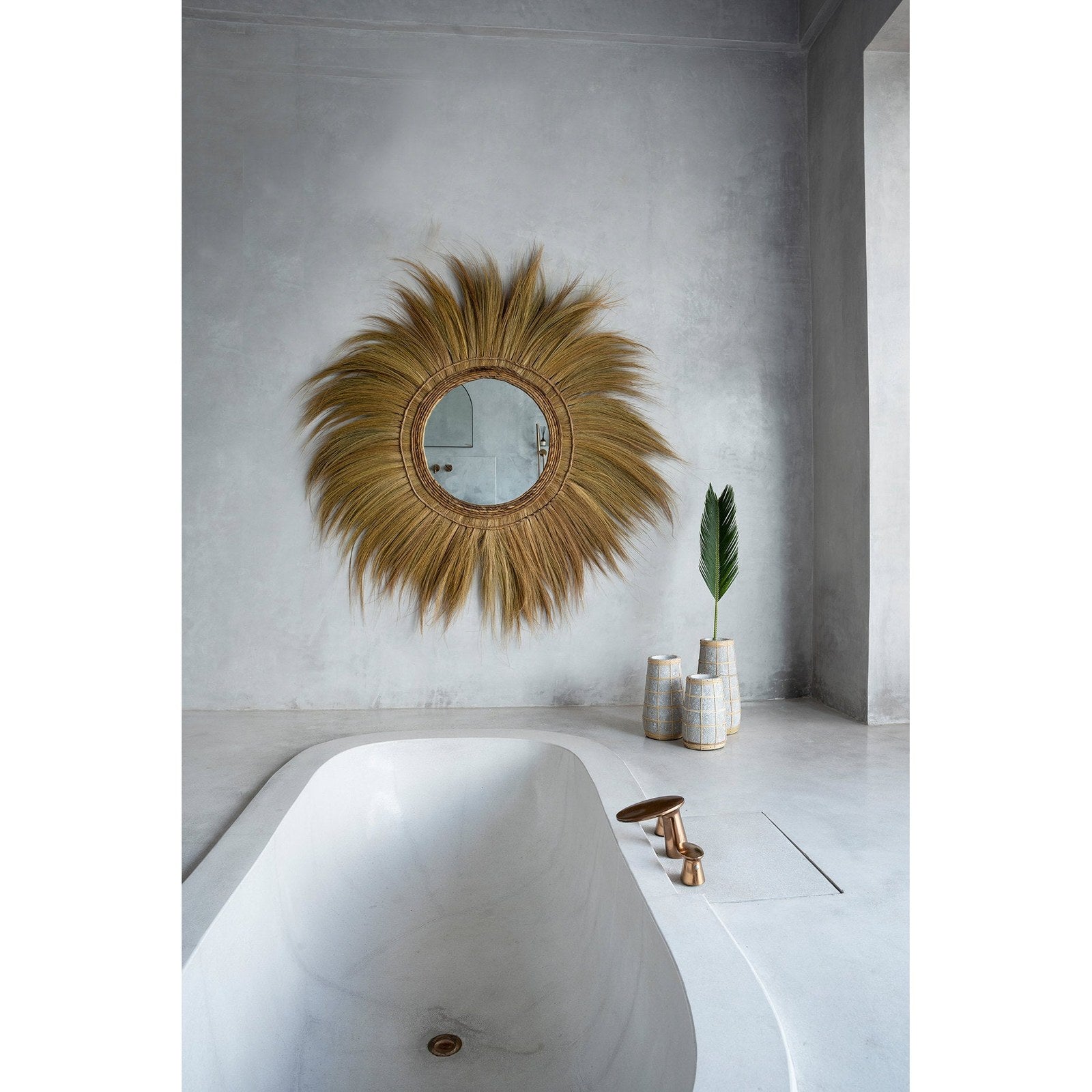 Vase Cutie en terre cuite grise et raphia 31 cm, vue 4