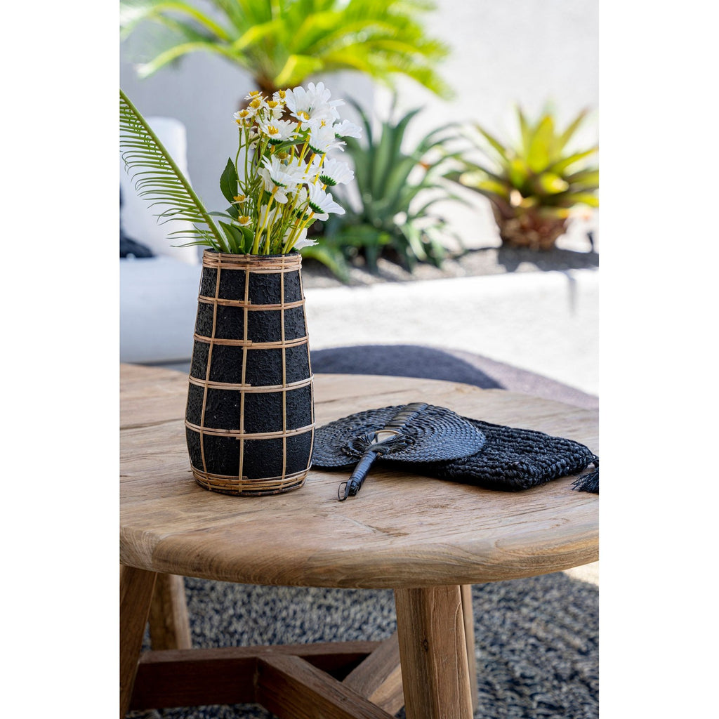 Vase Cutie en terre cuite noire et raphia 26 cm, vue 3
