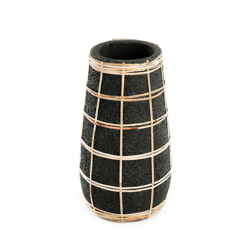 Dimensions Vase Cutie en terre cuite noire et raphia 26 cm
