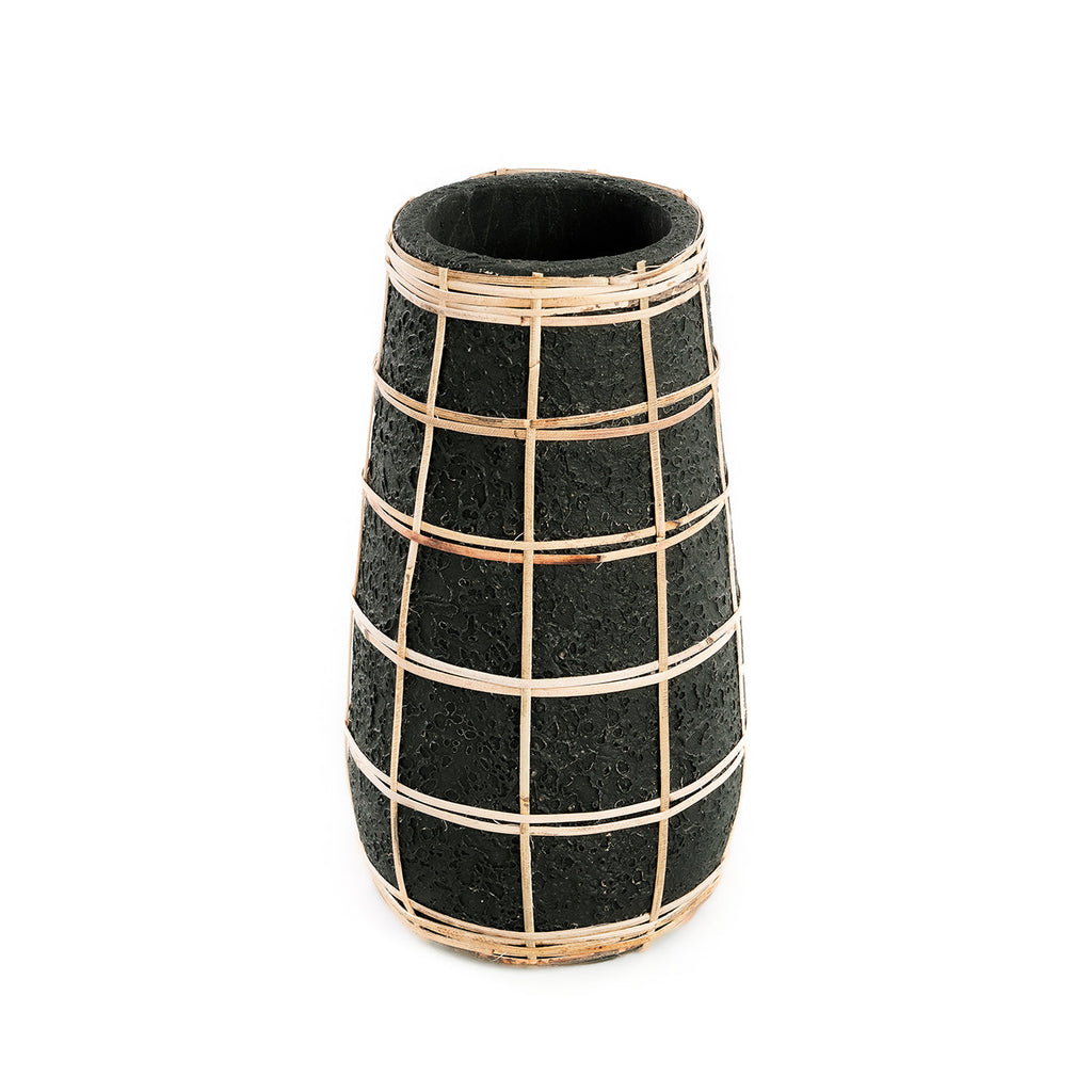 Vase Cutie en terre cuite noire et raphia 26 cm
