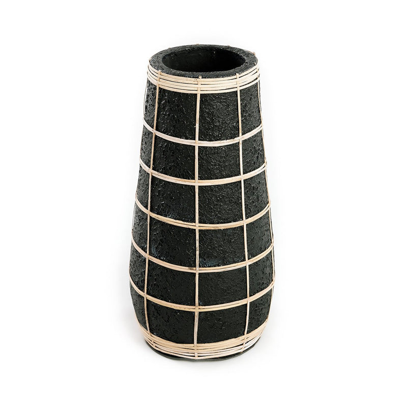 Dimensions Vase Cutie en terre cuite noire et raphia 31 cm