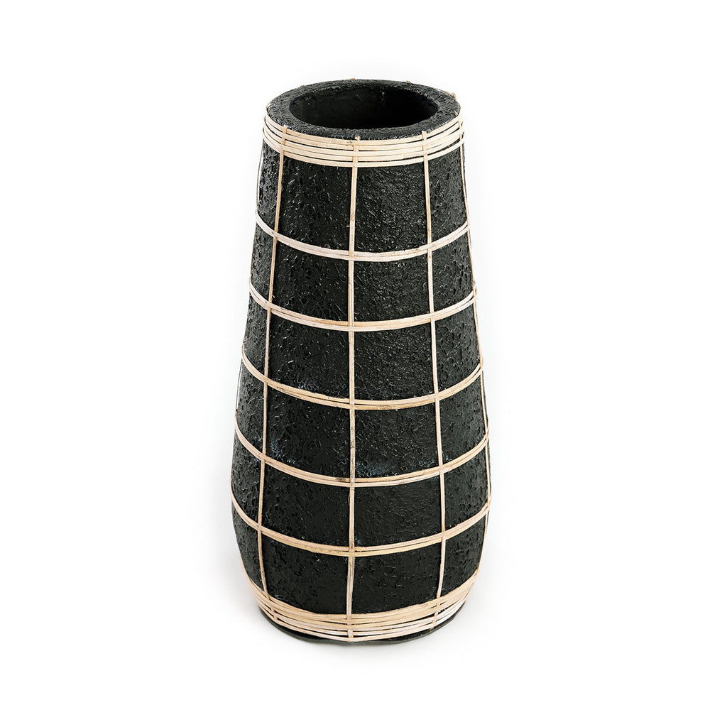 Vase Cutie en terre cuite noire et raphia 31 cm