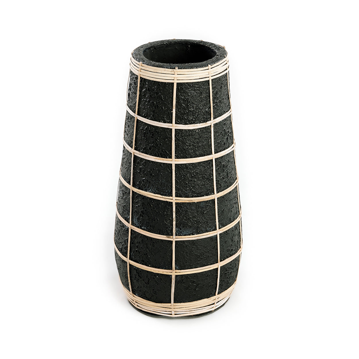 Vase Cutie en terre cuite noire et raphia 31 cm