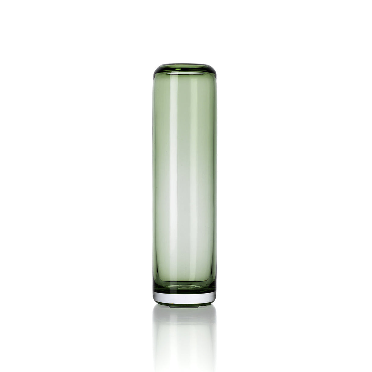 Vase cylindre Tall Vert en verre recyclé avec son fond épais transparent