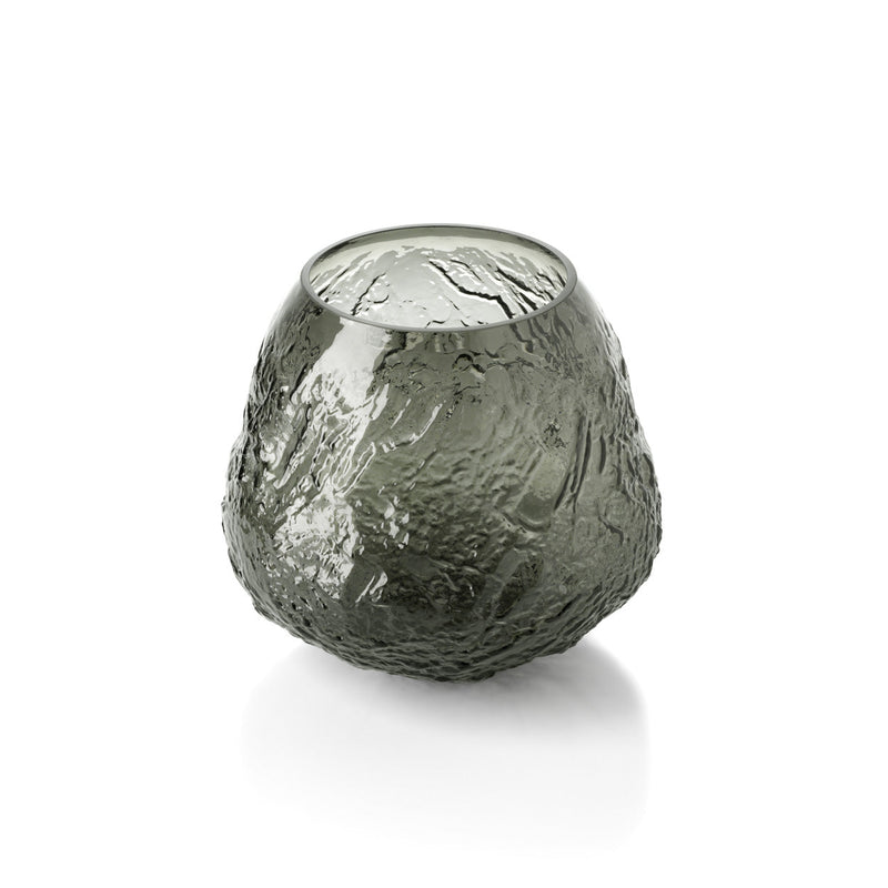 Dimensions Vase Earth Crater en verre fumé gris 24 cm