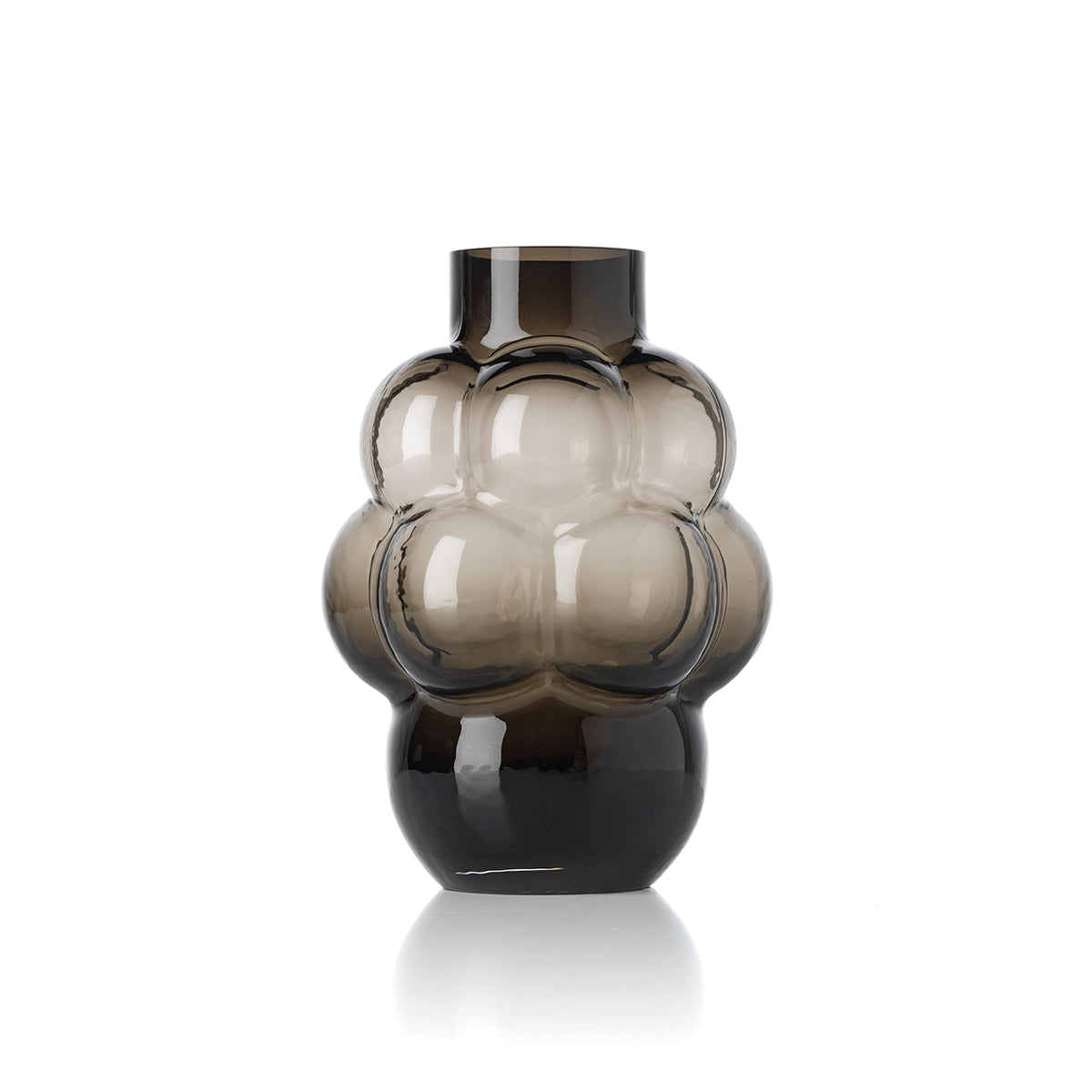 Vase Grape H 25 cm en verre recyclé gris fumé à bulbes superposés vu de face
