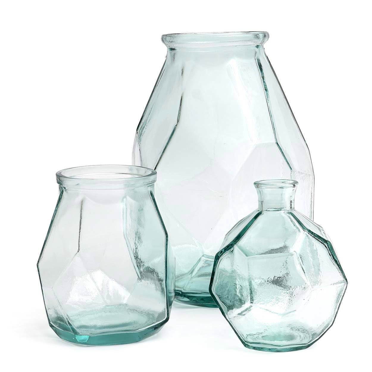 Vase Origami long en verre recyclé transparent 35 cm en situation