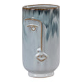 Vase porcelaine bleu biton visage cubiste émaillé réactif Ø9xH17 cm fond blanc