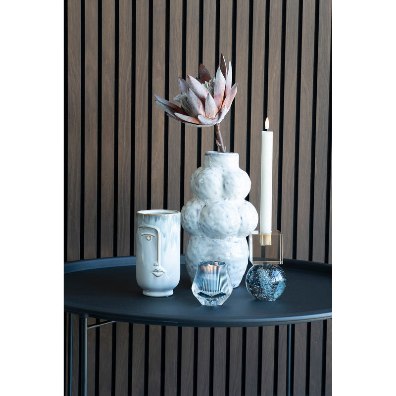 Dimensions Two-Tone Blue Porcelain Vase – Reactive Enamel Cubist Face – Ø 9 x H 17 cm