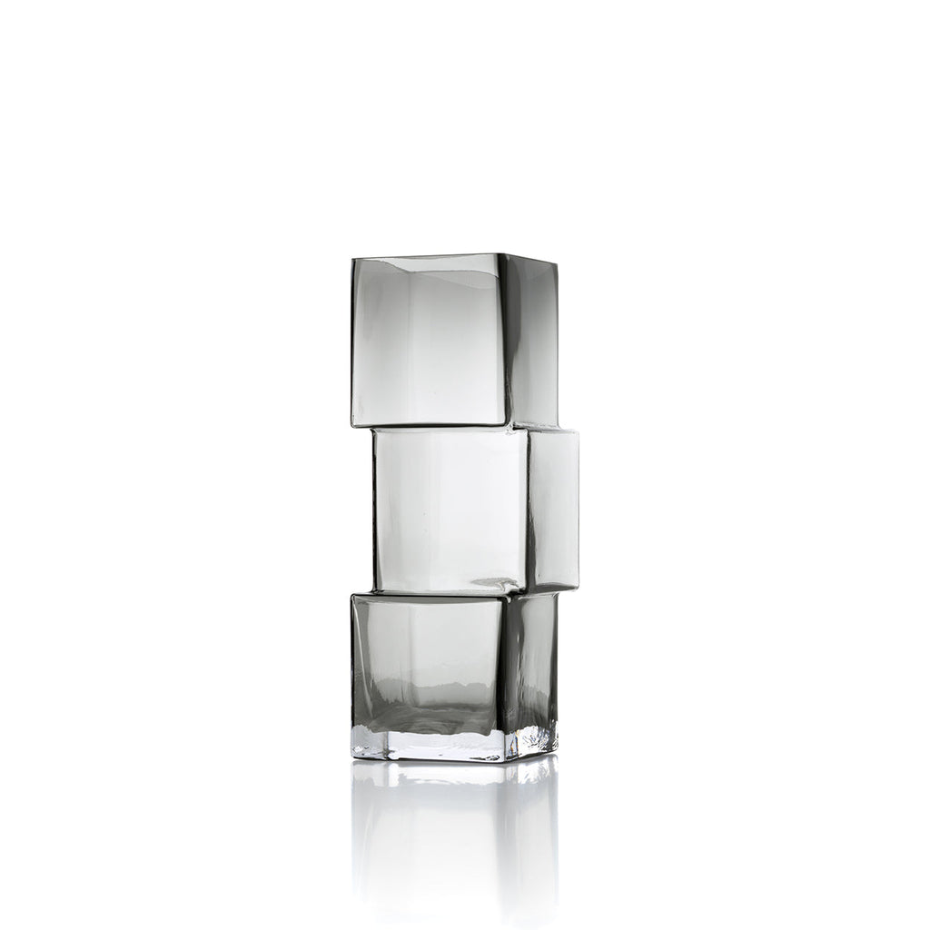 Vase Rummikub en verre recyclé gris fumé 27 cm