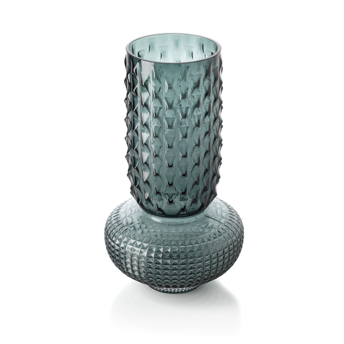 Vase Sapphire Jewel en verre bleu pétrole vu de trois quarts en plongée avec son ouverture
