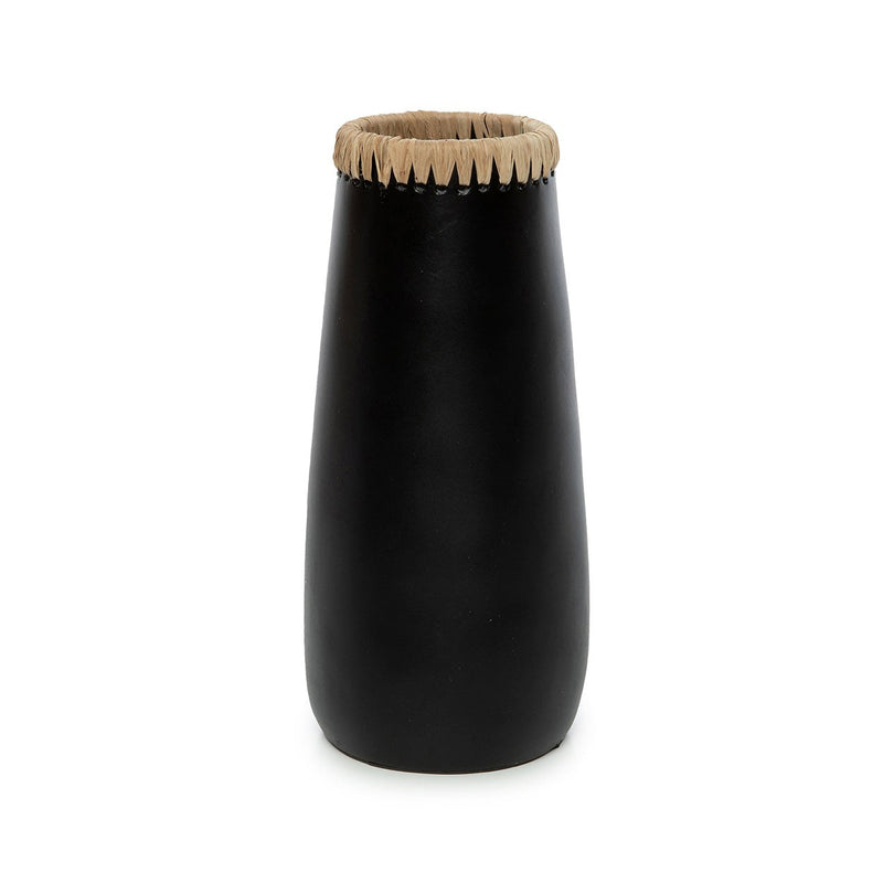 Dimensions Vase Sneaky en terre cuite noire et raphia 31 cm