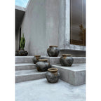 Vase Styly en terre cuite grise et raphia 22 cm, vue 3