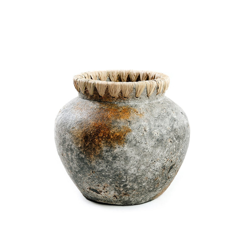 Dimensions Vase Styly en terre cuite grise et raphia 22 cm