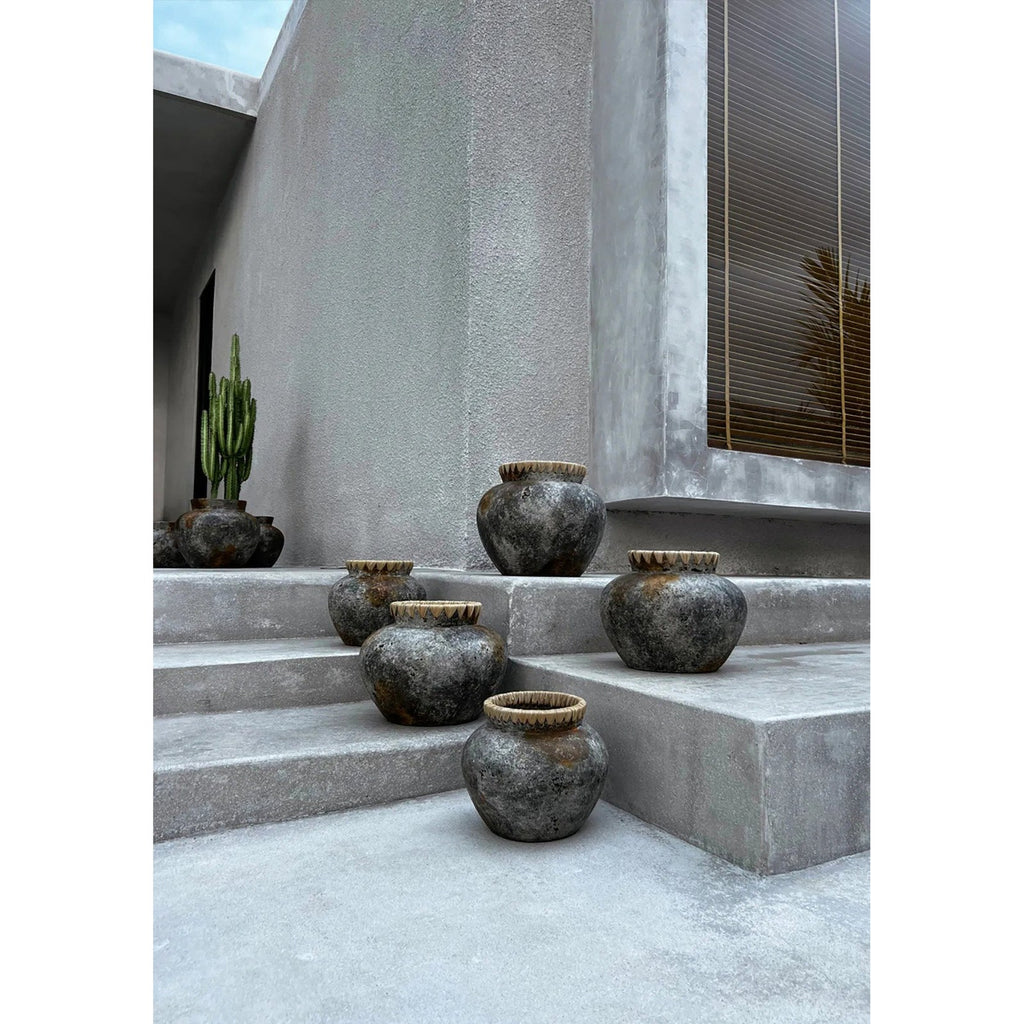 Vase Styly en terre cuite grise et raphia 29 cm, vue 5