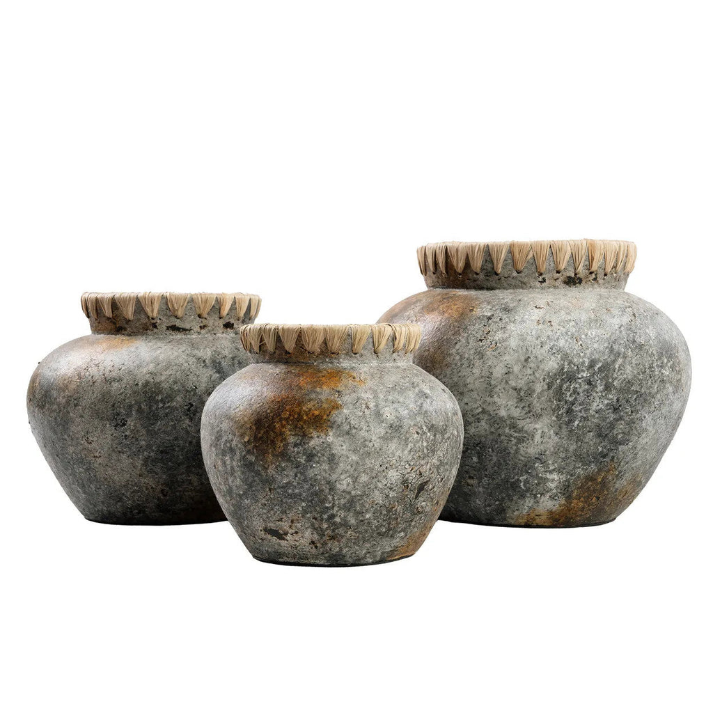 Vase Styly en terre cuite grise et raphia 33 cm, vue 7