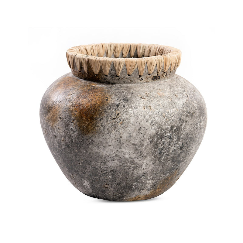 Dimensions Vase Styly en terre cuite grise et raphia 33 cm