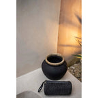 Vase Styly en terre cuite noire et raphia 25 cm, vue 4