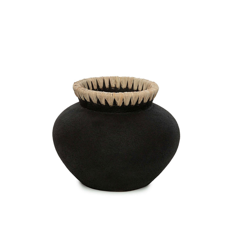 Dimensions Vase Styly en terre cuite noire et raphia 25 cm