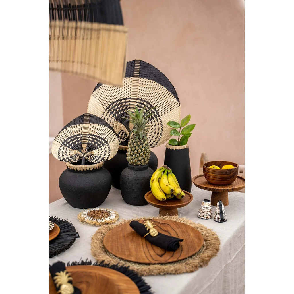 Vase Styly en terre cuite noire et raphia 29 cm, vue 4