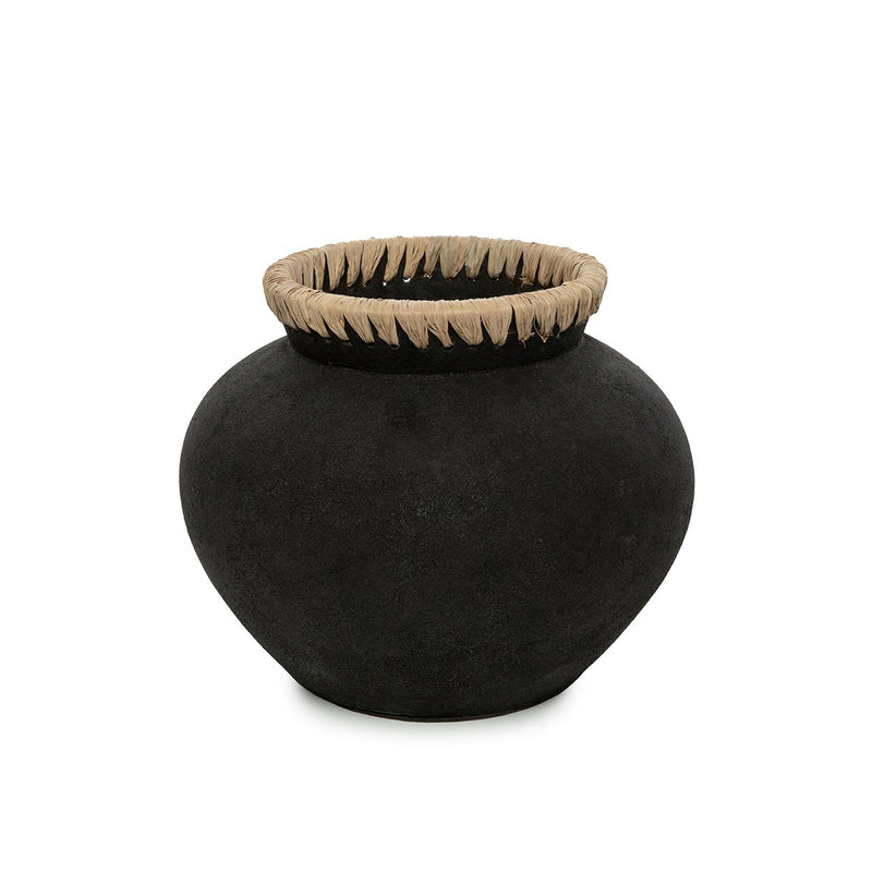 Dimensions Vase Styly en terre cuite noire et raphia 29 cm